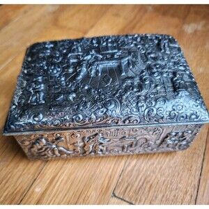 Antique Repousse Silver Plate Trinket Box by Barbour Silver Co. International